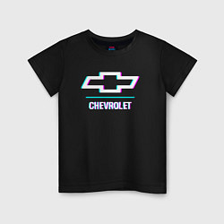 Футболка хлопковая детская Значок Chevrolet в стиле glitch, цвет: черный
