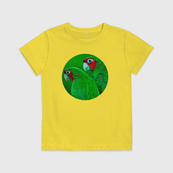 Футболка хлопковая детская Два зелёных попугая, цвет: желтый