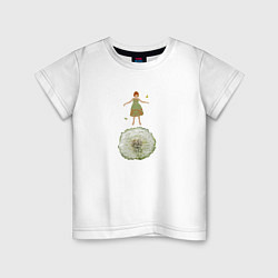 Футболка хлопковая детская Прыгающая девочка на одуванчике, цвет: белый