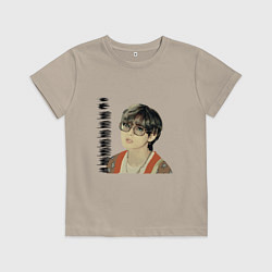 Футболка хлопковая детская Тэхен и Чонгук, цвет: миндальный