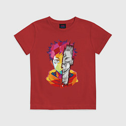 Футболка хлопковая детская Магическая битва Итадори Юдзи и Двуликий призрак, цвет: красный