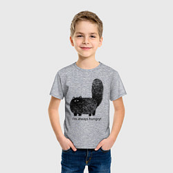 Футболка хлопковая детская Кот, который всегда голодный - мем, цвет: меланж — фото 2