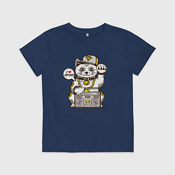 Футболка хлопковая детская Hip hop cat, цвет: тёмно-синий