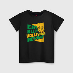 Футболка хлопковая детская Eat sleep volleyball, цвет: черный