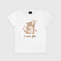 Футболка хлопковая детская Котенок I meow you - Я тебя люблю, цвет: белый