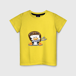 Футболка хлопковая детская Пингвин в шапке лётчика, цвет: желтый