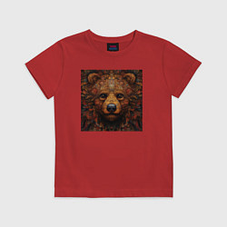 Футболка хлопковая детская Морда медведя в стиле русской хохломы, цвет: красный