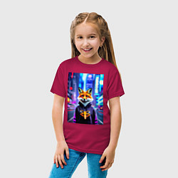 Футболка хлопковая детская Fox in New York - urban style, цвет: маджента — фото 2