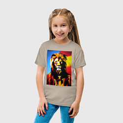 Футболка хлопковая детская Модный лев - нейросеть - мода, цвет: миндальный — фото 2