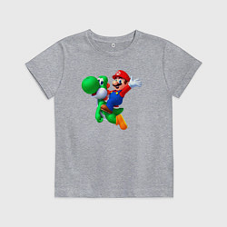 Футболка хлопковая детская Марио на Йоши, цвет: меланж