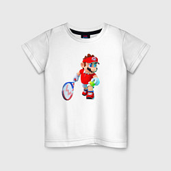 Футболка хлопковая детская Марио играет, цвет: белый