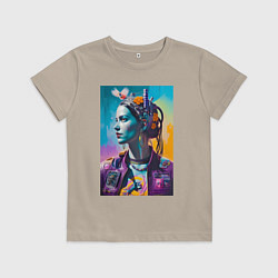 Футболка хлопковая детская Королева киберпанка - нейросеть, цвет: миндальный