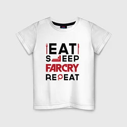 Футболка хлопковая детская Надпись: eat sleep Far Cry repeat, цвет: белый