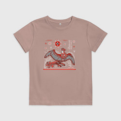 Футболка хлопковая детская Птица Сирин, цвет: пыльно-розовый