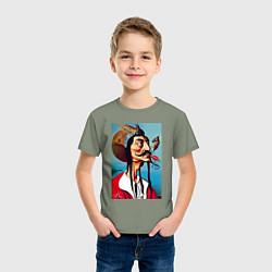 Футболка хлопковая детская Портрет Сальвадора Дали - нейросеть, цвет: авокадо — фото 2
