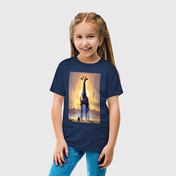 Футболка хлопковая детская Жираф в большом городе - фантазия - Нью-Йорк, цвет: тёмно-синий — фото 2