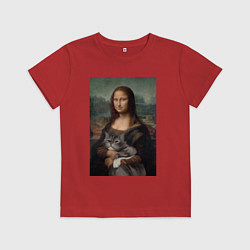 Футболка хлопковая детская Мона Лиза с котиком, цвет: красный