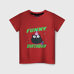 Футболка хлопковая детская Funny Birthday веселого дня рождения и сова в колп, цвет: красный