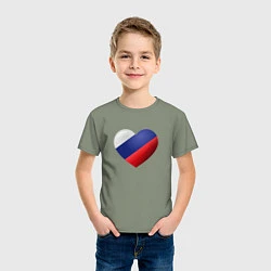 Футболка хлопковая детская Флаг России в сердце, цвет: авокадо — фото 2