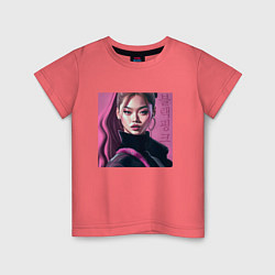 Футболка хлопковая детская Blackpink Jennie рисунок портрет, цвет: коралловый