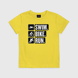 Футболка хлопковая детская Swim bike run, цвет: желтый