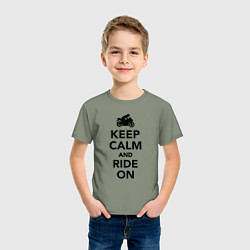 Футболка хлопковая детская Keep calm and ride on, цвет: авокадо — фото 2