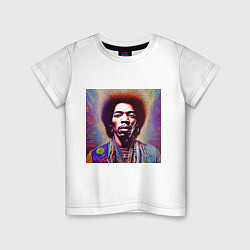 Футболка хлопковая детская Jimi Hendrix digital glitch art, цвет: белый