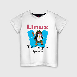 Футболка хлопковая детская Пингвин линукс в шляпе, цвет: белый