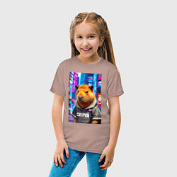 Футболка хлопковая детская Cool capybara - urban style - neural network, цвет: пыльно-розовый — фото 2