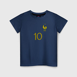 Футболка хлопковая детская Килиан Мбаппе ЧМ 2022 сборная Франции, цвет: тёмно-синий
