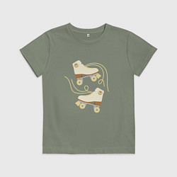 Футболка хлопковая детская Ретро ролики со смайлом, цвет: авокадо