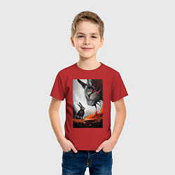 Футболка хлопковая детская Rabbit vs devil - neural network, цвет: красный — фото 2