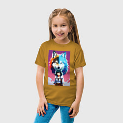 Футболка хлопковая детская Cute girl and wolf - anime - neural network, цвет: горчичный — фото 2