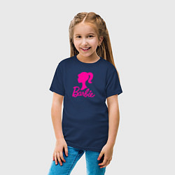 Футболка хлопковая детская Розовый логотип Барби, цвет: тёмно-синий — фото 2