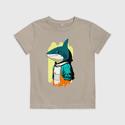 Футболка хлопковая детская Чувак-акулёнок - нейросеть, цвет: миндальный