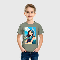 Футболка хлопковая детская Девочка и океан, цвет: авокадо — фото 2