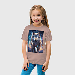 Футболка хлопковая детская Шаман волк, цвет: пыльно-розовый — фото 2