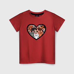 Футболка хлопковая детская Котики в сердце, цвет: красный