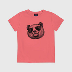 Футболка хлопковая детская Панда в очках, цвет: коралловый