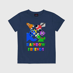 Футболка хлопковая детская Rainbow Friends персонажи, цвет: тёмно-синий