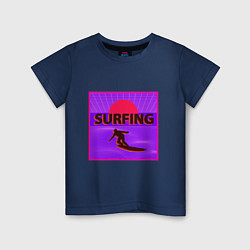 Футболка хлопковая детская Сёрфинг в стиле киберпанк, цвет: тёмно-синий