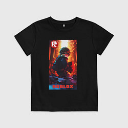 Футболка хлопковая детская Roblox fire background, цвет: черный