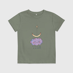 Футболка хлопковая детская Тучка с дождиком и луной, цвет: авокадо