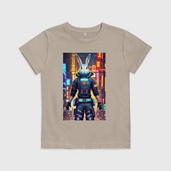 Футболка хлопковая детская Super hare - cyberpunk - metropolis, цвет: миндальный