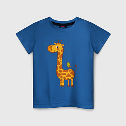 Футболка хлопковая детская Жираф и птичка, цвет: синий