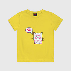 Футболка хлопковая детская Милый котик с сердечками, цвет: желтый