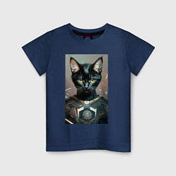 Футболка хлопковая детская Крутой котяра - киберпанк, цвет: тёмно-синий
