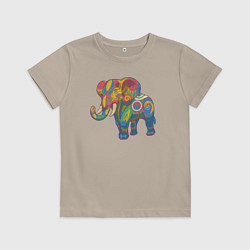 Футболка хлопковая детская Разноцветный слоник, цвет: миндальный