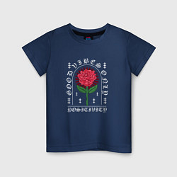 Футболка хлопковая детская Японская роза, цвет: тёмно-синий
