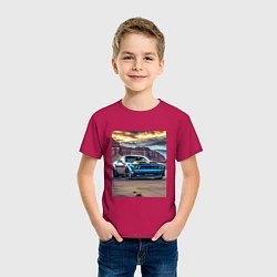 Футболка хлопковая детская Авто Додж Челленджер, цвет: маджента — фото 2